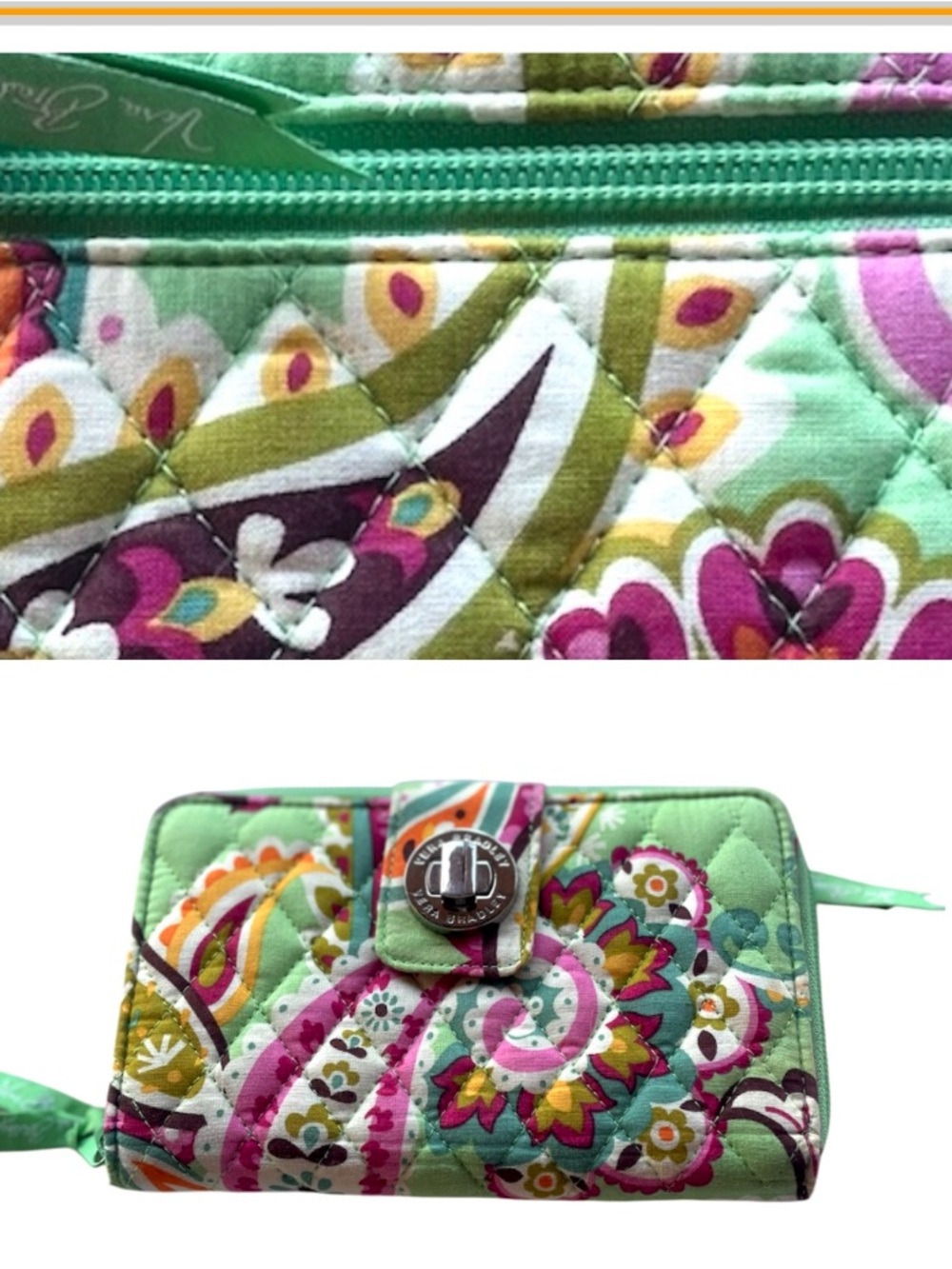 SALE Vera Bradley Mint Multi Quilted turn lock wallet - Picture 5 of 9